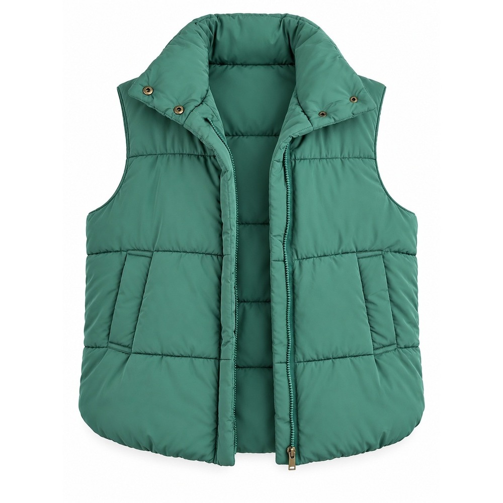 Blu Pepper Women's Medium Green Puffer Vest Zip Front High Collar